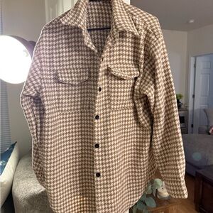 Brown Houndstooth Button-Up Shirt/shacket